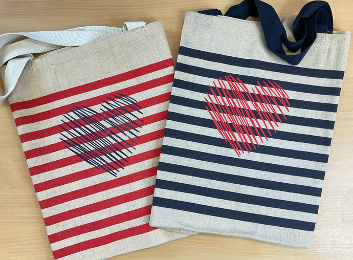 Heart Striped Jumbo Jute Bag