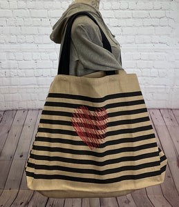 Heart Striped Jumbo Jute Bag