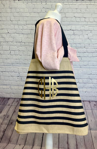 Monogram Striped Jumbo Jute Bag (Custom)