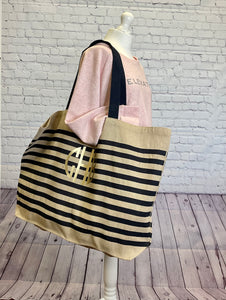 Monogram Striped Jumbo Jute Bag (Custom)